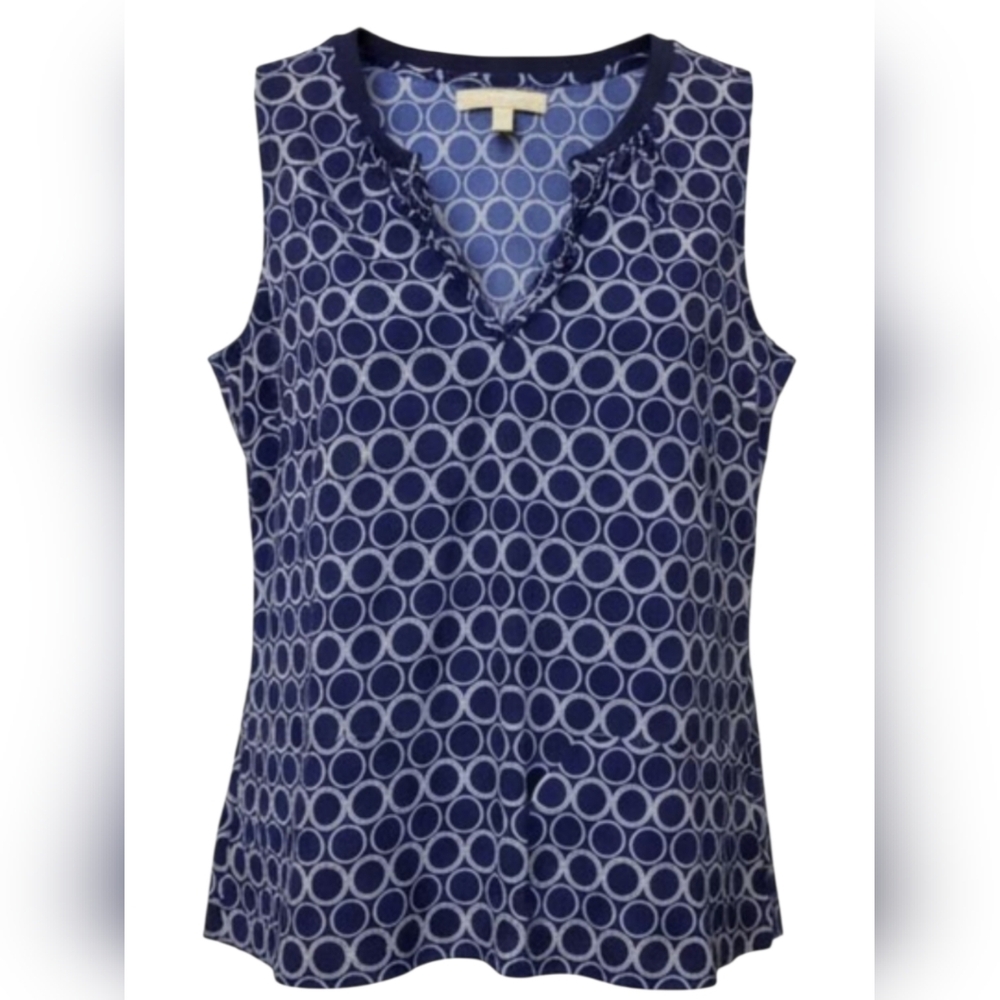 Banana Republic Womens Blue Circles Sleeveless Blouse Split Neck Petite Size PS